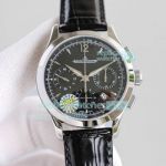 Swiss Replica Jaeger-LeCoultre Master Chronograph Watch Black Dial Black Leather